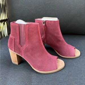 Toms Red Ankle Booties with Peep-Toe Design